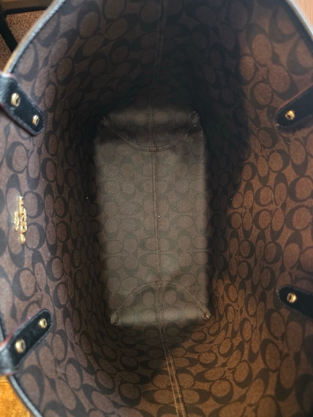 Coach Black Saffiano Tote with Gold Logo - Picture 6 of 15